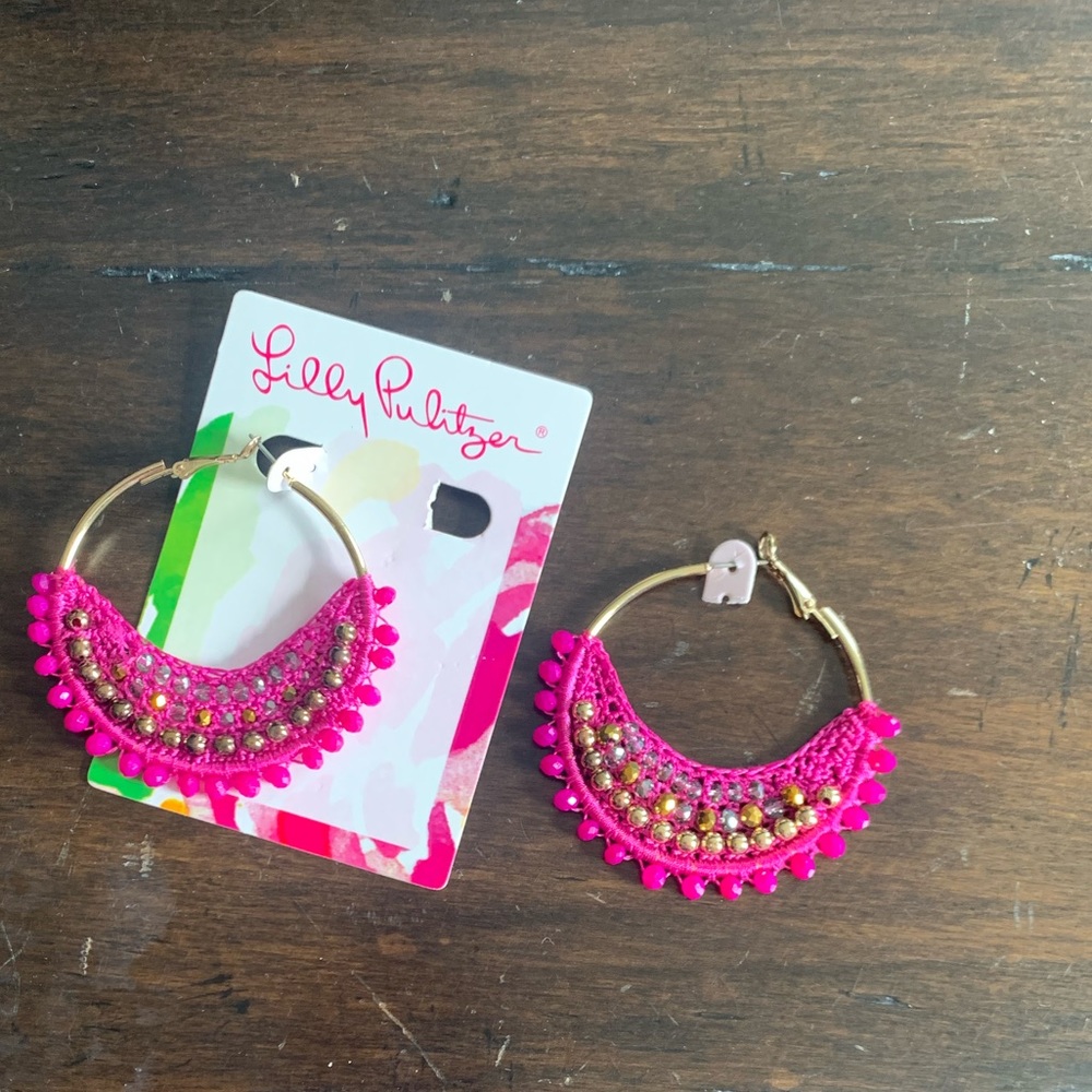 Lilly Pulitzer gift with purchase hot pink crochet earrings